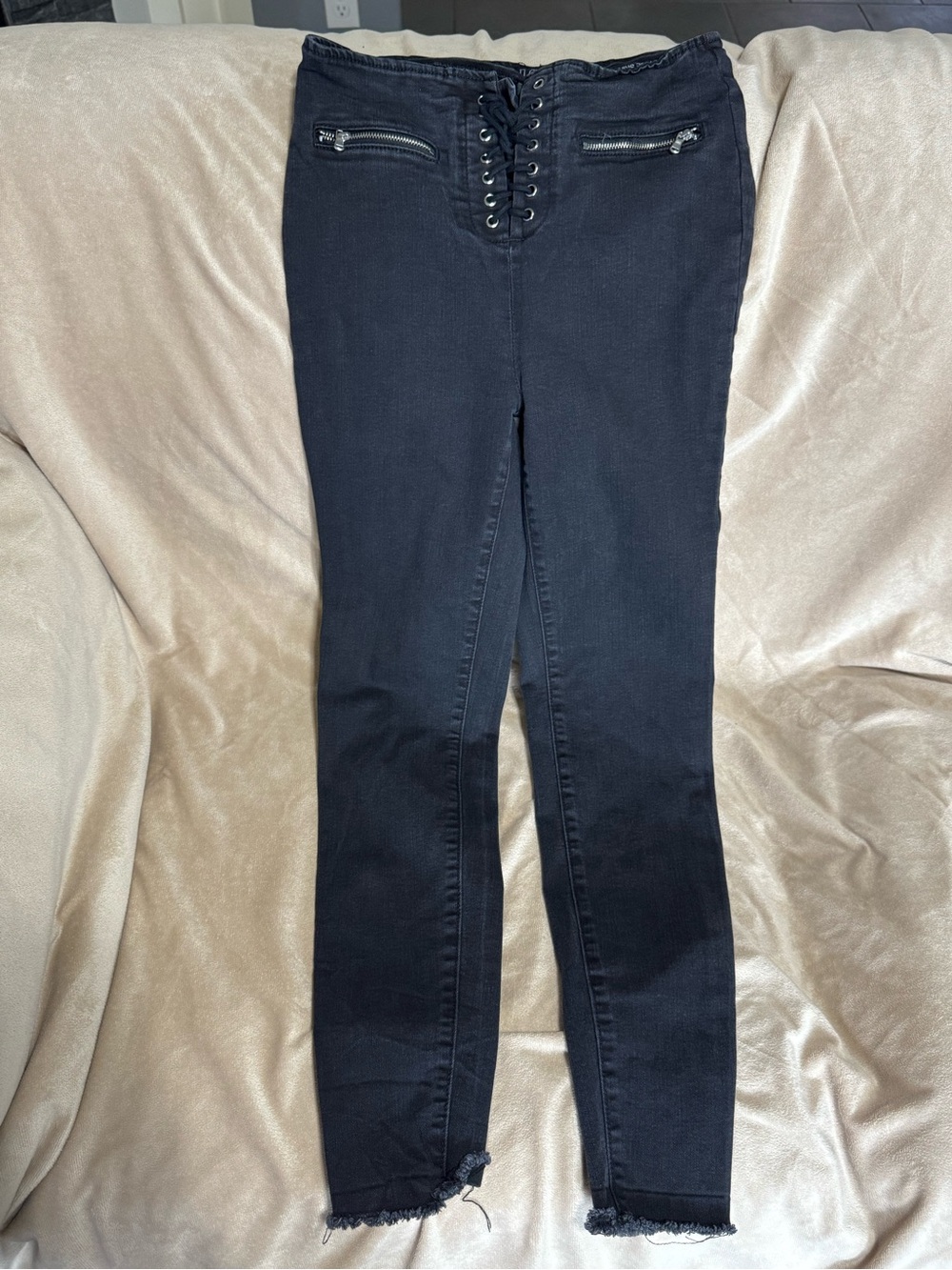 wild fable Black Lace-Up Skinny Jeans with Zip Pocket Accents